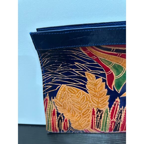 Genuine Leather Leopard Clutch Bag Purse Made in India 14"x8.5"x2.5" - Picture 3 of 16